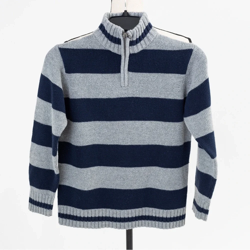 The Children’s Place gray & navy horizontal cotton 1/4 zipper sweater size 7/8
